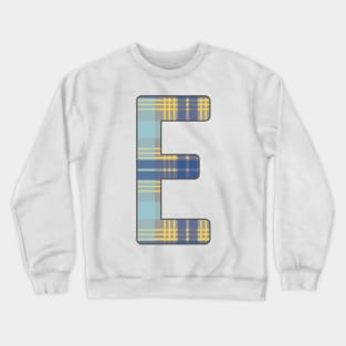 Monogram Letter E, Blue, Yellow and Grey Scottish Tartan Style Typography Design Crewneck Sweatshirt